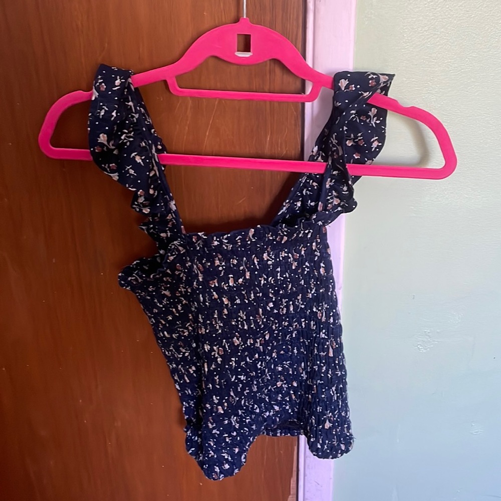 Lucky Brand Crop Top Blue Floral Small S